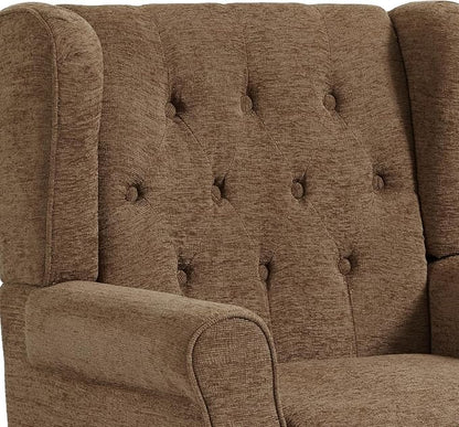 High Back Accent Chair, Fabric Wingback Chair Upholstered Armchair for Living Room, Retro Comfy Single Sofa Bedroom Reading Seat with Solid Wood Legs - Brown