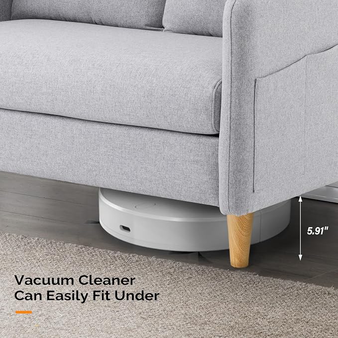 VINGLI 47" Small Couch, Linen Loveseat Sofa Light Grey Mini Couch Mid Century Modern Decor Love Seat for Small Spaces Living Room, Bedroom, Play Room