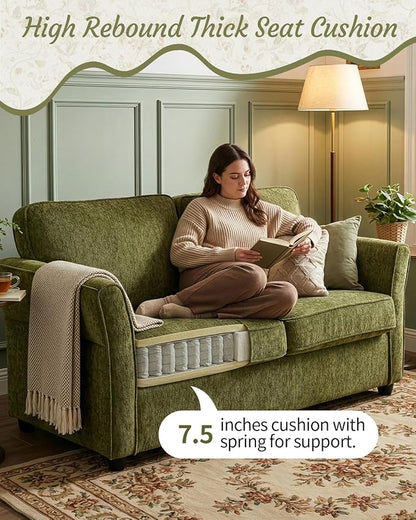 Karl home 67" Loveseat Sofa, Chenille Fabric, Green | Removable Covers, Outward Arms, Spring Cushion & Solid Wood Frame, Deep Seat for Living Room, Bedroom, Apartment
