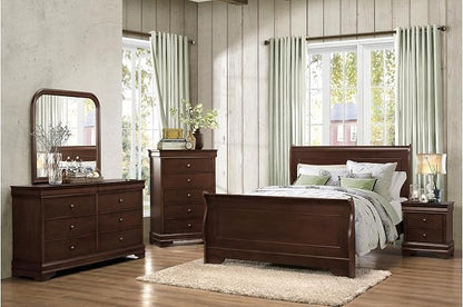 MASARA 4-Piece Louis Philippe Style Sleigh Queen Bedroom Set in Dark Cherry Finish