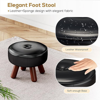oakvivo 13in Small Foot Stool Ottoman, Round Faux Leather Foot Rest, Footstool Ottomans with Rubber Legs Under Desk, Footrest for Couch, Living Room, Bedroom, Office, 13''L x 13''W x 10.2''H, Black