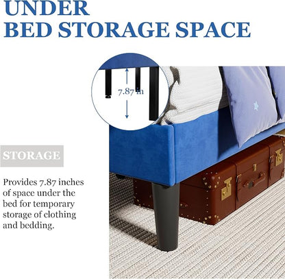 VECELO Twin Size Bed Frame, Upholstered Platform with Adjustable Diamond Tufted Headboard, Wood Slat Support, No Box Spring Needed, Navy Blue