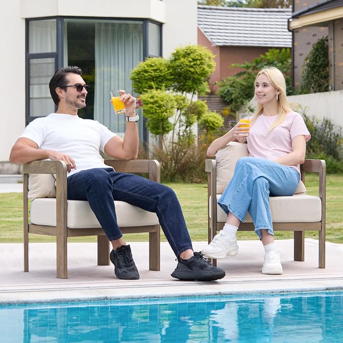 Outdoor Patio Furniture Set, Metal Patio Conversation Set with 6" Thick Cushions, Outdoor Couch and Patio Chairs Set for Backyard Porch Balcony, Beige