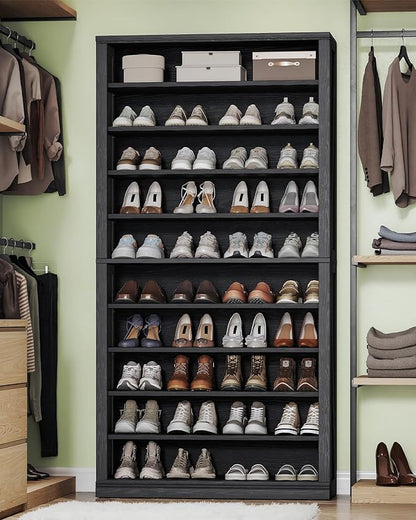 Hzuaneri Shoe Storage Cabinet, 10 Tiers Freestanding Shoe Cabinets, Wooden Shoes Rack with Cubby, 36-40 Pairs, Farmhouse Tall Shoes Cubby Organizer for Entryway, Living Room, Black SR59204X