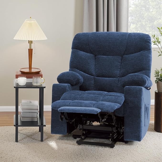 MCombo Oversized Power Lift Recliner Chair with Extended Footrest, Extra Wide for Big and Tall Elderly People, Fabric R7289 (Navy Blue, Medium-Wide)