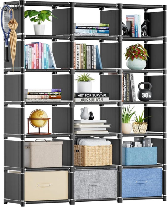 Mavivegue Book Shelf, 18 Cube Storage Organizer, DIY Bookcase, Metal Cube Bookshelf, Cubbies Closet Storage Organizer Shelves for Bedroom,Living Room,Home,Office