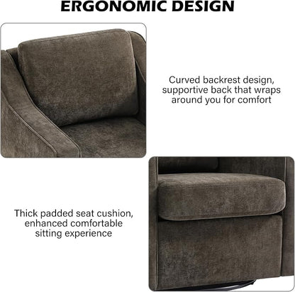 Swivel Accent Chair, Modern Round Barrel Arm Chair for Living Room, Bedroom, Comfy Club Reading Chairs for Adults (Chenille Light Coffee, Set of 2)