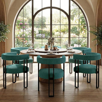 VIRRMO Boucle Dining Chair Set of 6 Corduroy Upholstered Dining Room Chairs Kitchen Chairs with Metal Legs Mid Century Modern Chair for Dining Room, Kitchen (Peacock Green, 6)