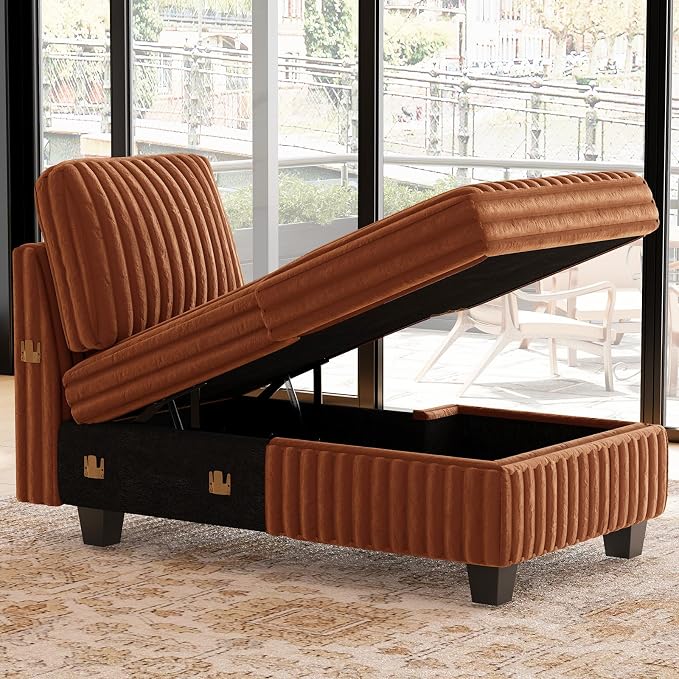 Belffin Modular Sectional Storage Chaise Module for Modular Sectional Sofa Right-Facing Chaise Brick Red Couch