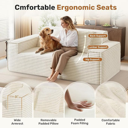 75'' Modern Cloud Loveseat Sofa Set of 2, No Assembly Required Comfy Deep Seat Couches 2 pcs for Living Room, Bedroom, Apartment (Corduroy-Beige)