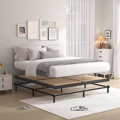 MAF 2 Inch Queen Box Spring with Round Corners, Low Profile Box Spring for Queen Bed, Bunkie Board with Wood Slats Bed Slat Replacement 3500 lbs Black Heavy Duty Mattress Foundation, Easy Assembly
