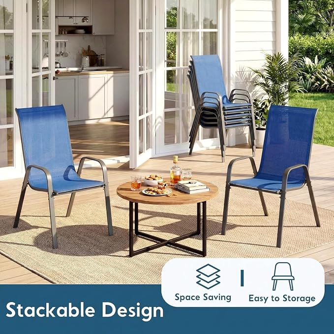 Arlopu 5 Piece Outdoor Patio Dining Set (Umbrella not Included), Porch Furniture with 4 Textline Chairs, 1 Square Glass Table for Garden, Backyard and Poolside, Lawn (Navy Blue)