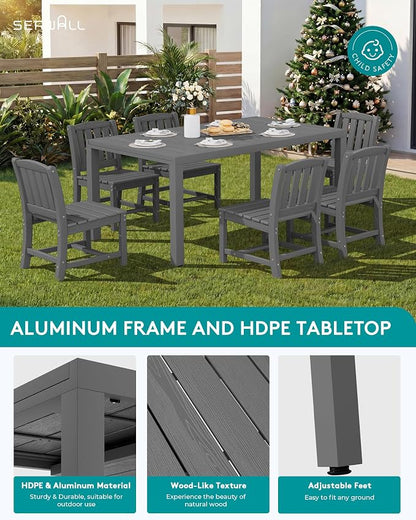 SERWALL 10-Piece Patio Dining Sets with 15FT Patio Umbrella, Grey | 60" - 83" Expandable Outdoor Dining Table and 8 HDPE Chairs, All Weather HDPE Outdoor Furniture Set