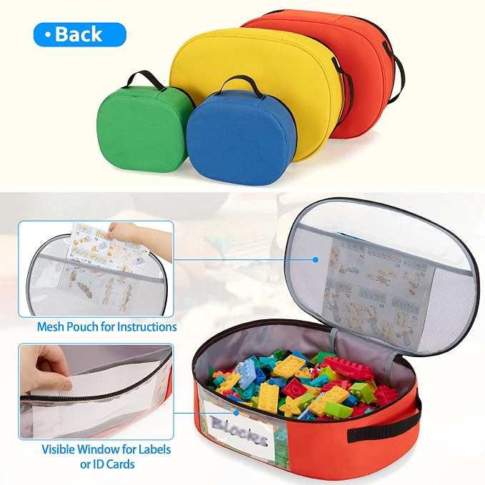 Rexmica 4pcs Toy Storage Organizer Bag for Building Bricks, Travel Bag for Building Blocks, Puzzle, Car Toy, Magnetic Toys, Dolls, Board Game Storage Organizer Case Container
