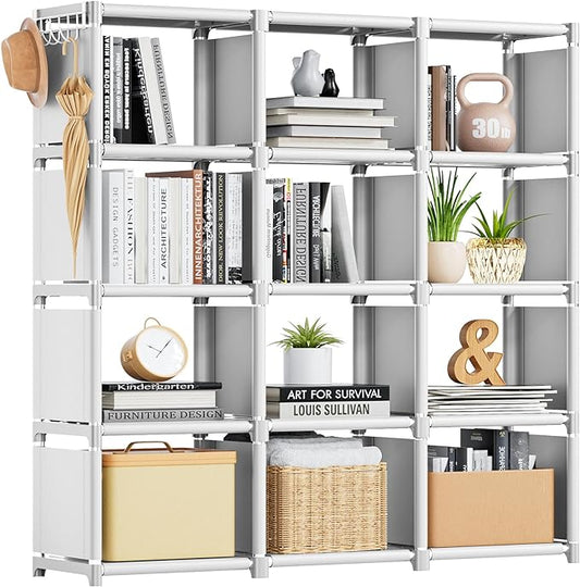 Mavivegue Book Shelf, 12 Cube Storage Organizer, Closet Storage Organizer, White Cubicle Storage Rack