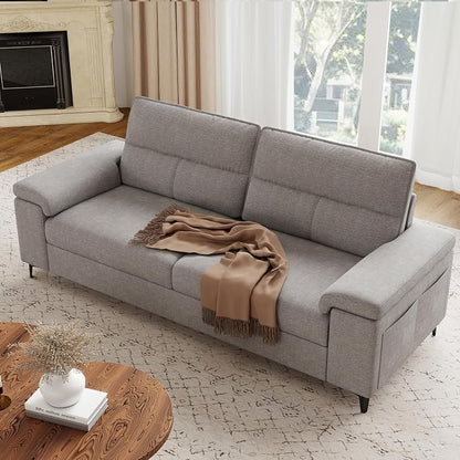 Upvilla 88.97" Modern Sofa Couches for Living Room, Deep Seat Sofas with 8”Cushion, Comfy 2-Seater Chenille Loveseat with Convertible Armrest, Removable Sofa Cover, High Leg(Light Gray)