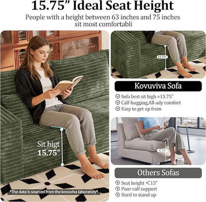 BSHOMGI 92.5'' U-Shaped Boneless Couches, Comfy Corduroy 3 Seaters Sofas with Ottoman, Modern High Back Sectional Sofa for Living Room with Oversized Chaise Deep Seat Sofa, No Assembly Needed
