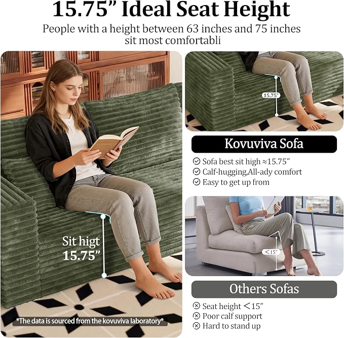 92.5" L Shaped Modular Sectional Sofa, Boneless Cloud Couch with Deep Seat Chaise, Compressed Corduroy Memory Foam Sofas, No Assembly, 3 Seater Couch for Living Room, Apartment, Bedroom