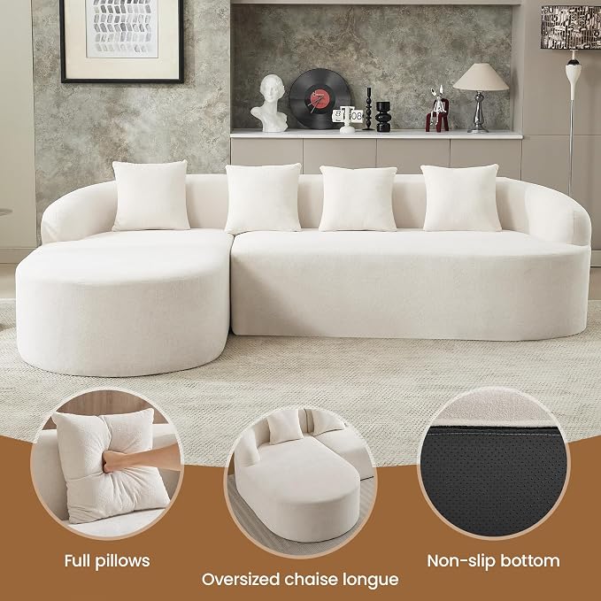 105" Boneless L Shaped Sectional Couch, Curved Cloud Deep Seat Sofa with Chaise Lounge, Oversized 4 Seater Couches for Living Room, No Assembly, Chenille Beige