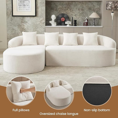 105" Boneless L Shaped Sectional Couch, Curved Cloud Deep Seat Sofa with Chaise Lounge, Oversized 4 Seater Couches for Living Room, No Assembly, Chenille Beige