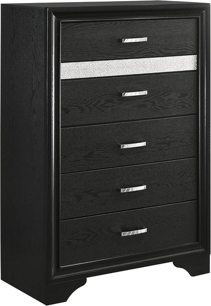 Coaster Home Furnishings Miranda Contemporary 5-Piece Bedroom Set Fabric Upholstered Eastern King Size Panel Bed Frame 54-inch Headboard Black 206360KE-S5