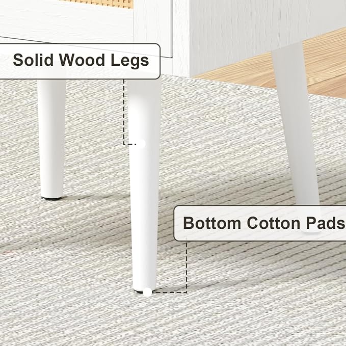 MECHYIN Night Stand Set 2, Nightstands Set of 2 with Charging Station, Rattan Side Tables with Solid Wood Legs, Boho Bedside End Table for Apartment Bedroom Dorm Small Space