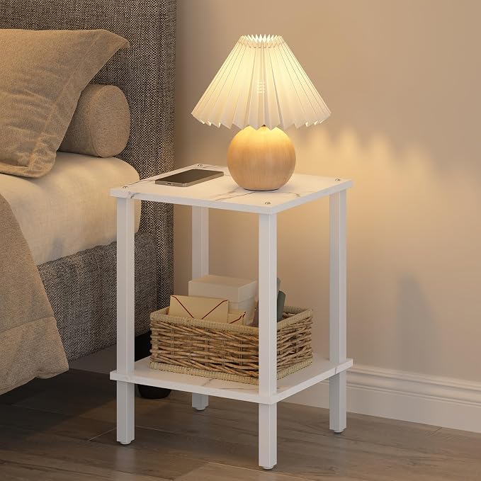 TUTOTAK End Table, Side Table, Nightstand, 2-Tier Storage Shelf, Sofa Side Table for Small Space, Living Room, Bed Room TB01BMW034