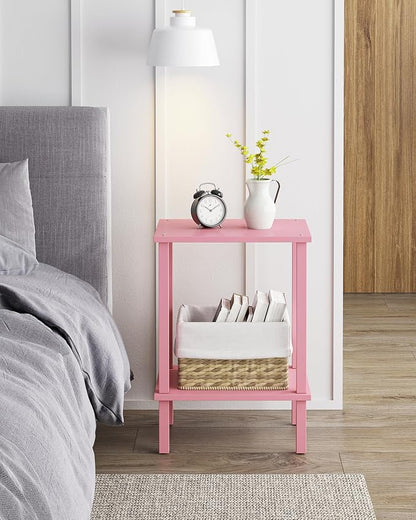 TUTOTAK End Table, Set of 2, Side Table, Nightstand, 2-Tier Storage Shelf, Sofa Table for Small Space, Living Room, Bed Room, Pink TB01BP035