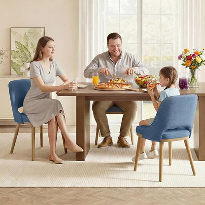 Modern Upholstered Dining Chairs Set of 6, Open Back with Solid Wood Legs, Ergonomic Curved Back Fabric Kitchen Chairs for Dining Room & Kitchen, Living Room Side Chairs, Farmhouse, Blue