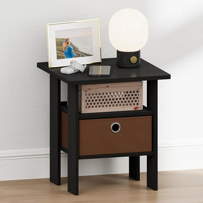 Furinno TIDUR 3-Tier Night Stand, Nightstand with Storage Bin, Americano | Open Shelf Design, Bedside Table, End Table, Side Table for Bedroom, Living Room