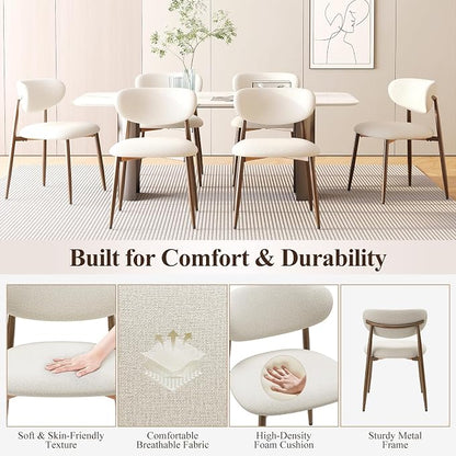 MALOL Upholstered Dining Chairs Set of 6, Curved Back Kitchen Chairs with Metal Legs and Anti Slip Pads, Dining Room Chair for Home and Restaurant, Beige