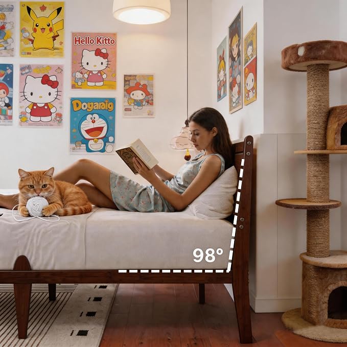 RLDVAY 14 Inch Bamboo Bed Frame King, King Size Platform Bed Frame with Headboard, Solid Bamboo Wood King Bed Frame, Mid Century/Modern/Metal Slat/Walnut/No Box Spring Needed