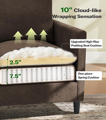 Welzona 3-Layers Cloud Accent Chair, 33" Reading Chair for Bedroom, Living Room - Tool-Free Assembly with Teddy Fabric Couch Chair - Brown - Arm Chairs - Removable Washable Covers - 450lb Capacity