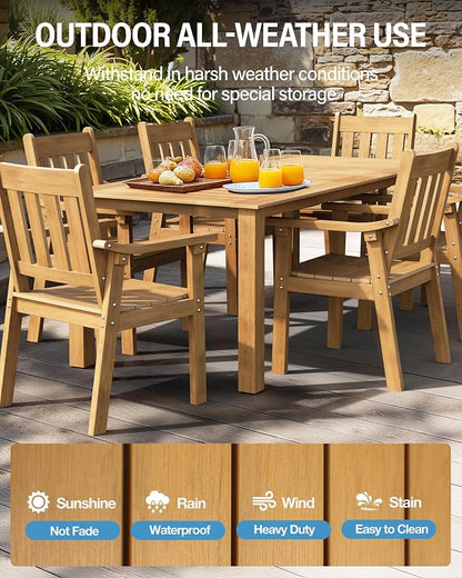 YEFU HIPS Patio Table Set: 5 Piece Outdoor Table and Chairs Dining Furniture Set with Umbrella Hole - Teak Modern Plastic Dining Sets 4 Person for Outside Deck with Metal Aluminum Frame