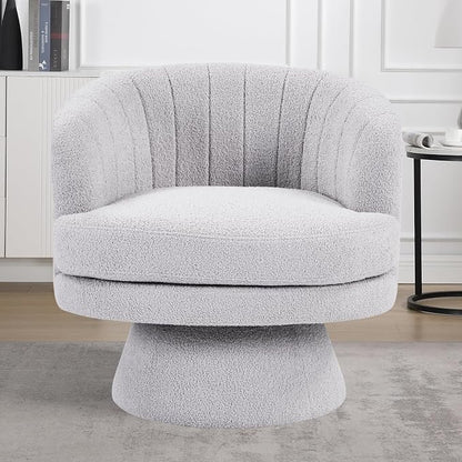 CANMOV Swivel Accent Chair with Armrest Set of 2, Modern 360 Degree Swivel Barrel Chair with Curve Back and Soft Cushion,Comfy Round Sherpa Teddy Armchair Single Sofa for Living Room, Light Grey