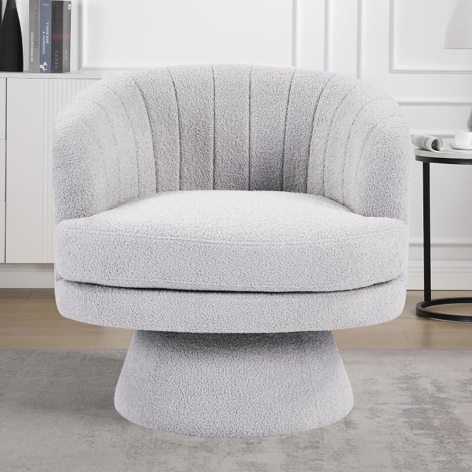 CANMOV Swivel Accent Chair with Armrest, Modern 360 Degree Swivel Barrel Chair with Curve Back and Soft Cushion,Comfy Round Sherpa Teddy Armchair Single Sofa for Living Room,Bedroom, Light Grey