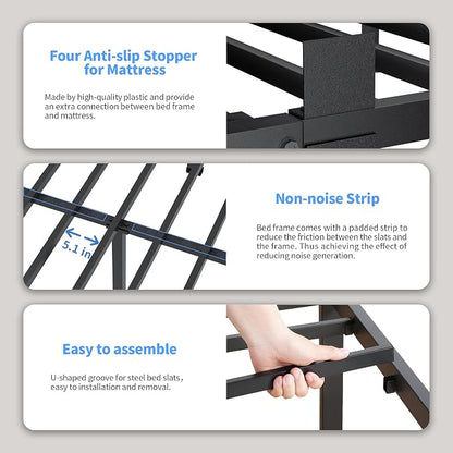 ROIL 18 Inch Twin Bed Frame with Rounded Corner and Headboard Hole Mattress Retainers 3500LBS Metal Heavy Duty Steel Slats No Box Spring Needed Platform Noise-Free Easy Assembly