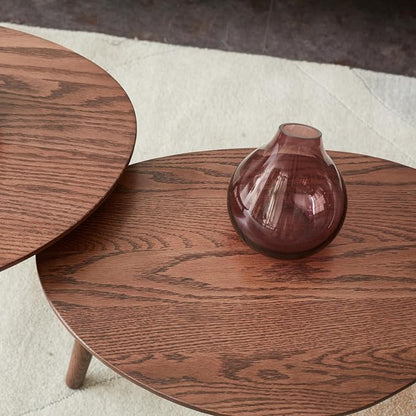 Small Oval Coffee Table, 19.7'' Small Mid Century Modern End Table for Living Room, 100% Solid Oak Wood Side Table, Minimalist Display Center Table(Walnut Color, 19.68" Wx13.38 Dx17.71 H)