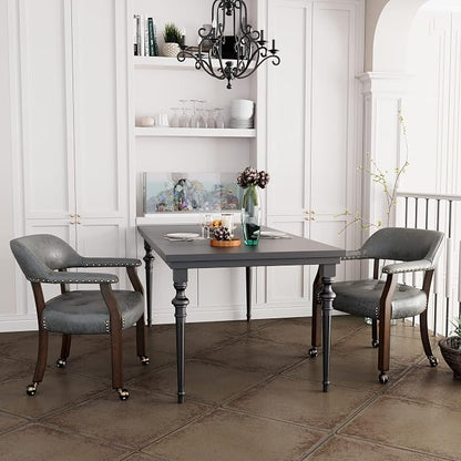 LEEMTORIG Set of 2 Dining Chairs with Casters and Arms, Rolling Dining Chairs with Wheels for Elderly, Ergonomic Wide Seat Wooden Office Chair, 26" Dx25.2 W, Cherry Legs&Dark Grey Fabric SY-1533-GY