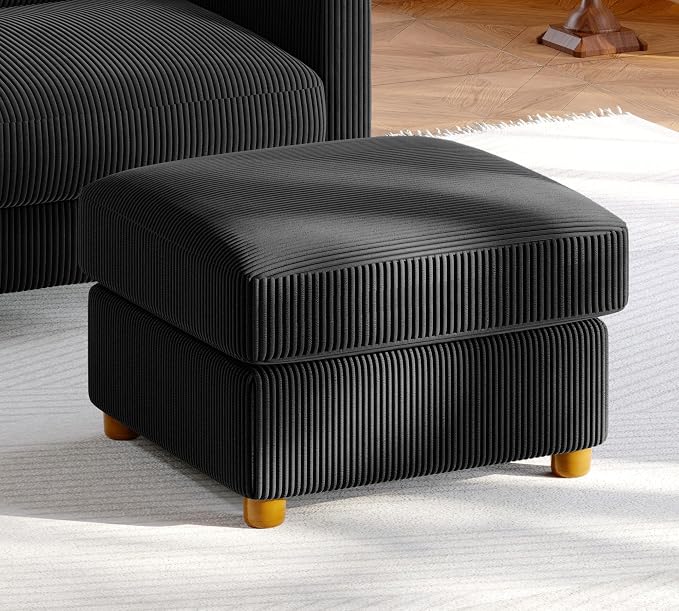 Welzona 25.2" Couches for Living Room, Comfy Black Ottoman with Storage, Foot Rest Tool-Free Setup, Small Ottoman Foot Rest for Couch, Corduroy Couch for Bedroom, Apartment, Office
