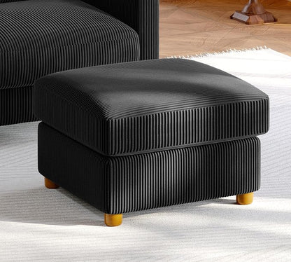 Welzona 25.2" Couches for Living Room, Comfy Black Ottoman with Storage, Foot Rest Tool-Free Setup, Small Ottoman Foot Rest for Couch, Corduroy Couch for Bedroom, Apartment, Office