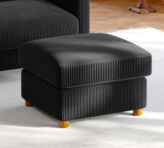 Welzona 25.2" Couches for Living Room, Comfy Black Ottoman with Storage, Foot Rest Tool-Free Setup, Small Ottoman Foot Rest for Couch, Corduroy Couch for Bedroom, Apartment, Office