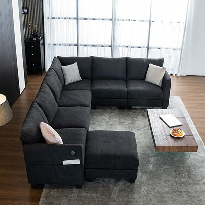 122.8" Large Sectional Couches for Living Room, 6 Seater L Shaped Modular Sectional Sofa with Storage Ottoman & USB, Oversized Corner Couch for Living Room（Black）