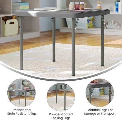 Flash Furniture Paige 24x24 Kids Folding Table with Locking Legs, Commercial Grade Table Recommended for Ages 2-4 in Granite Gray