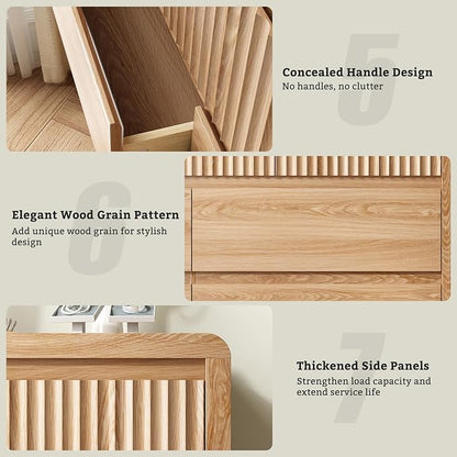 LYNSOM 9 Drawer Dresser for Bedroom, 50" Wide Fluted Dresser with Curved Corners, Wood Dressers & Chests of Drawers with Dual-Panel Design for Bedroom, Entryway, Oak