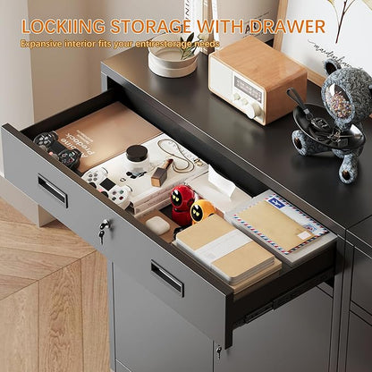 36" H Metal Cabinet, Garage Storage Cabinet, Locking Storage Cabinet, Metal Cabinets with Doors and Shelves for Home, School, Office, Garage, Black