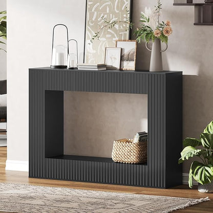 MAHANCRIS Modern Console Table, 47.2'' Black Entryway Table with Storage, Fluted Couch Table Behind Sofa, for Entrance, Foyer, Living Room, Bedroom, Dining Room, Black CTBK2501