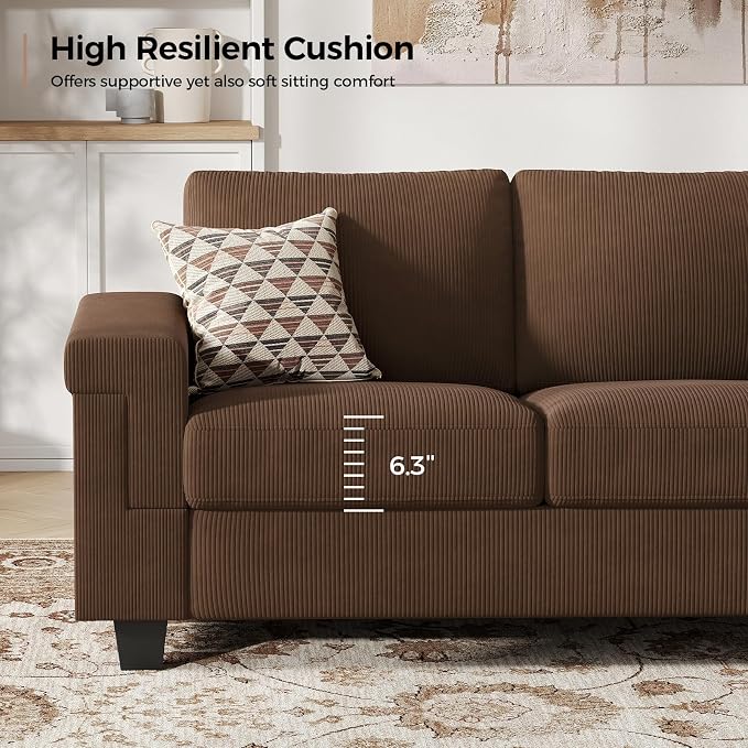 COPIAE 3 Seater Sofa Couch with Deep Seat, 90" Modern Upholstered Sofa with Armrests, Easy Installation, Comfy Couches for Living Room, Apartment,Dark Gray
