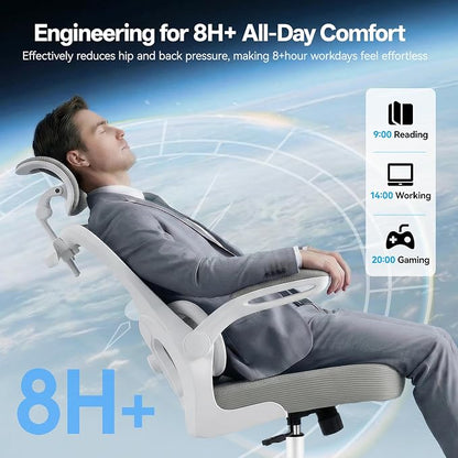 AreShark Office Chair Ergonomic Desk Chairs with Adjustable Lumbar Support& Headrest Hanger, High Back Breathable Mesh Chair with Wheels, Rolling Swivel Comfy Task Computer Chair for Home Work Gaming