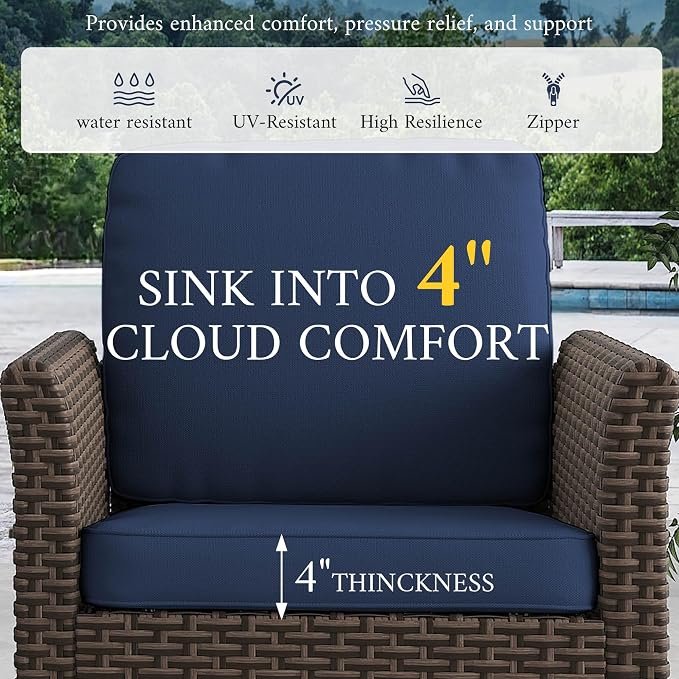 Patio Wicker Swivel Chairs with High Back Set of 2, All Weather PE Wicker Outdoor Swivel Chairs with Waterproof Cushion for Porch, Backyard, Balcony, Deck